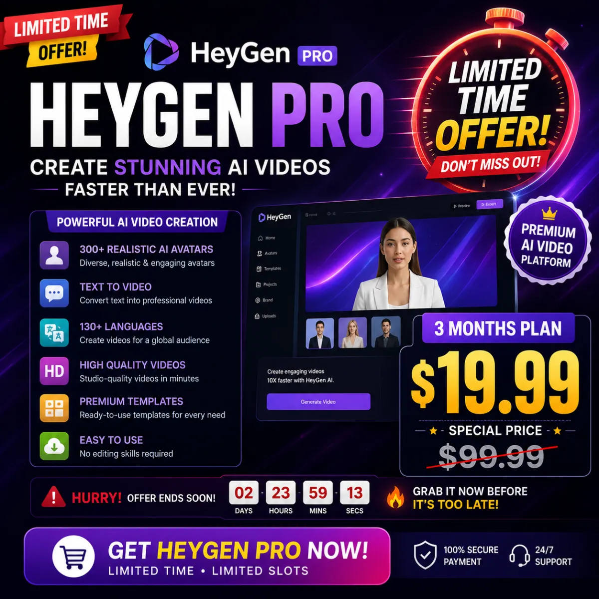 HeyGen Pro – 3 Months | Premium AI Video Tool