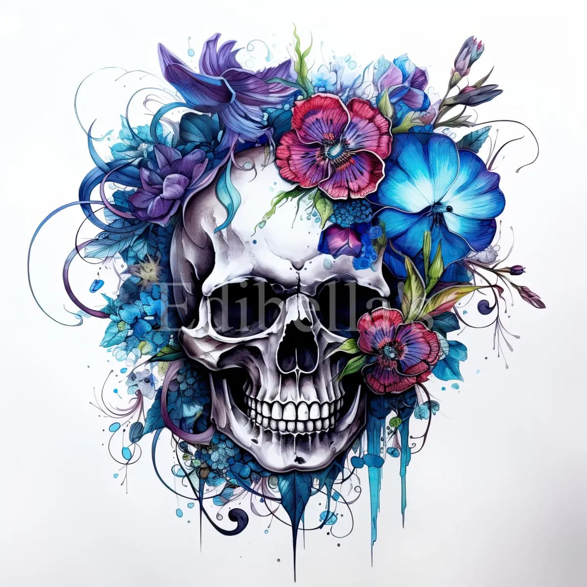 Floral Skull Sublimation Clipart 2 | 300 DPI JPEG | Transparent PNG