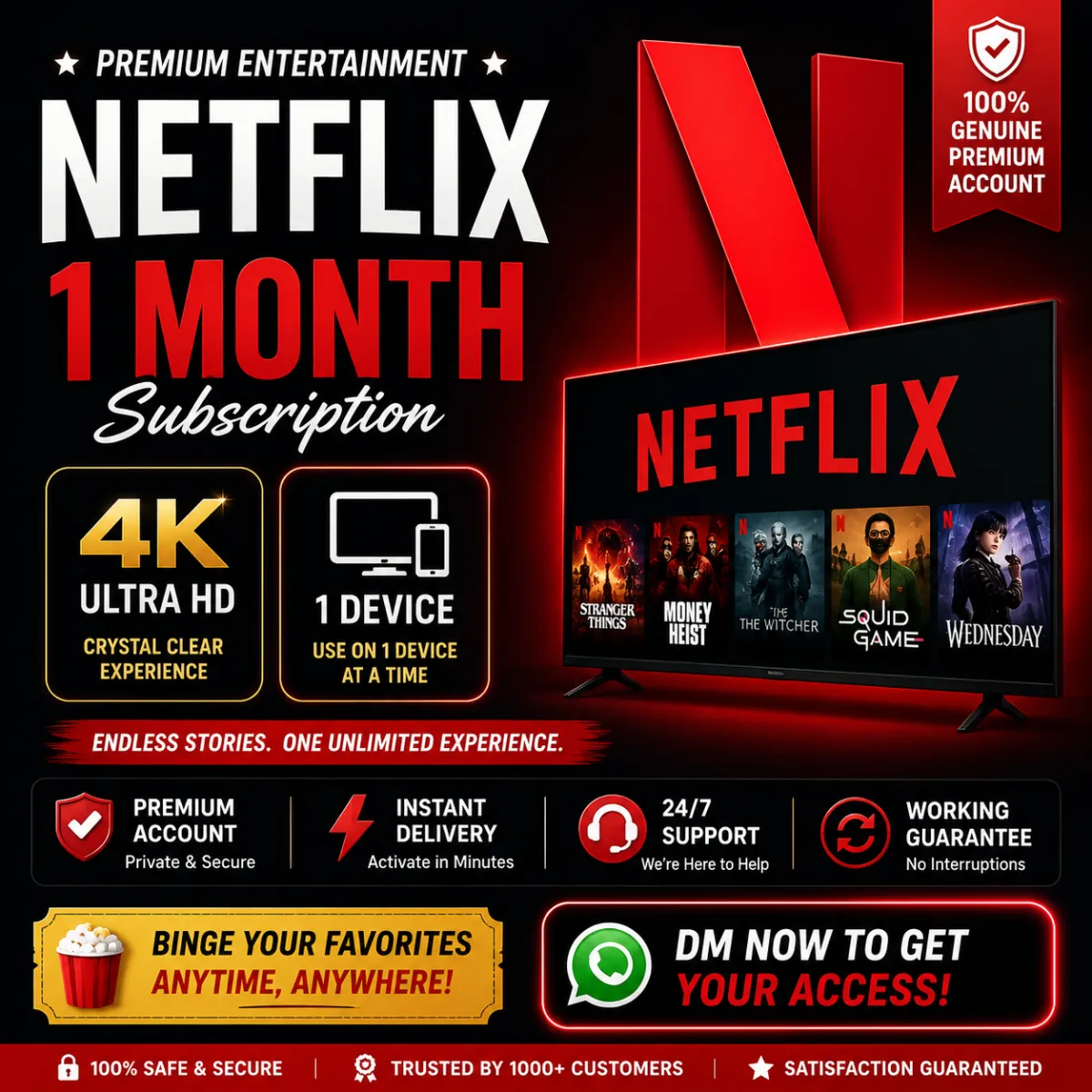 Netflix Premium | 4K Ultra HD | 1 Device | 30 Days
