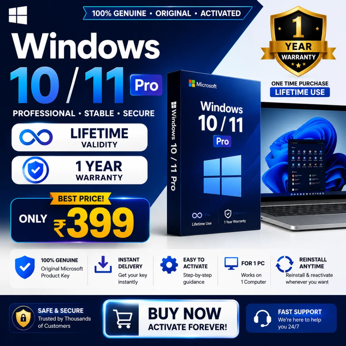 🎉Windows 10 / 11 Pro Lifetime with 1 Year Warranty